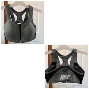 Nike Swoosh Padded Zip-Front Sports Bra Small Gray Black